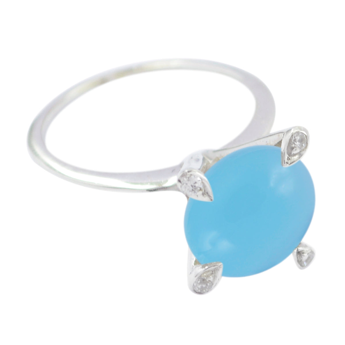 Maya Elegant Blue Halo Ring with Gemstone Glow Blue Chalcedony Blue