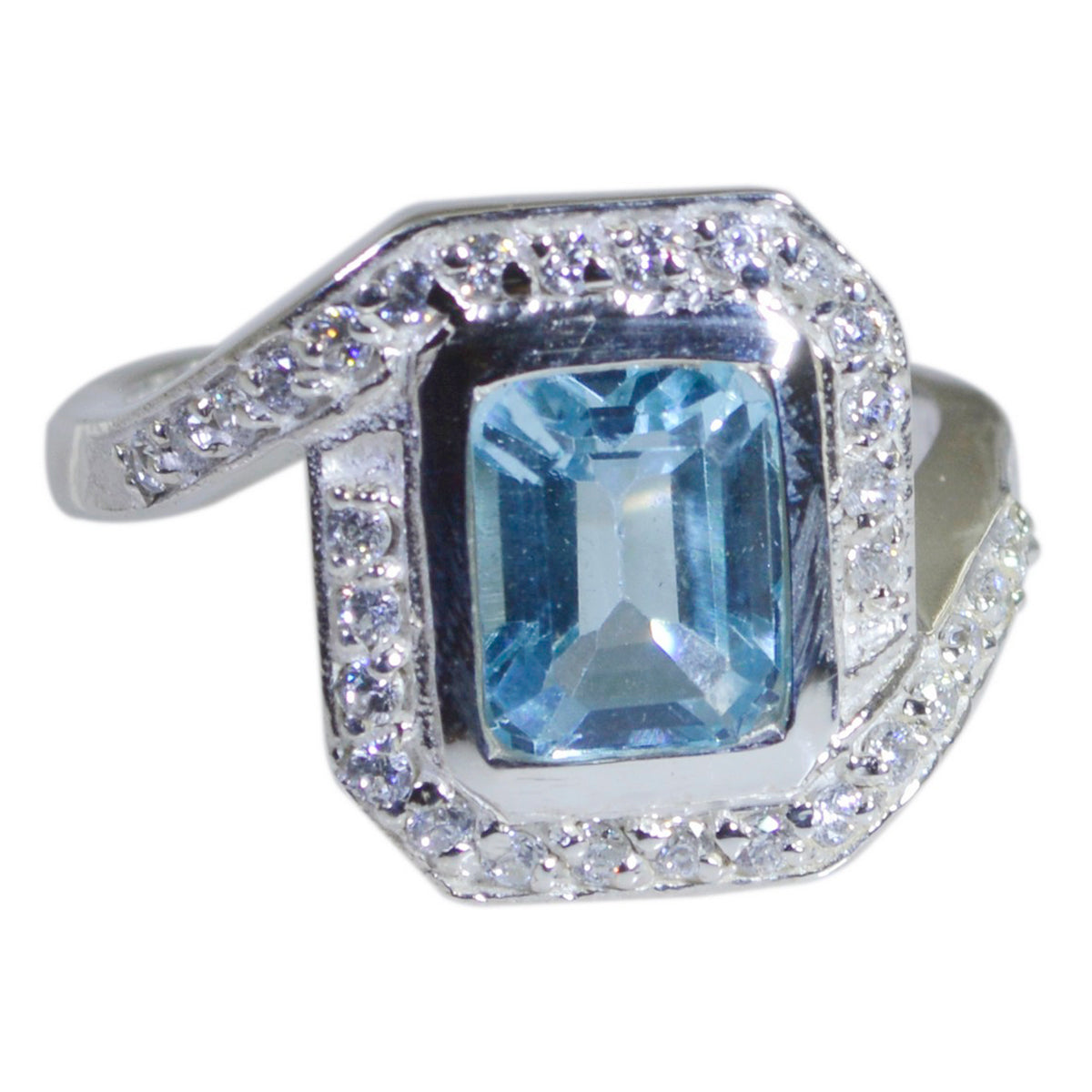 Eleanor Blue Halo Ring for Women with Gemstone Accent Blue Topaz Blue