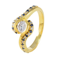 Lucia Blue Halo Ring for Women in Gold Finish