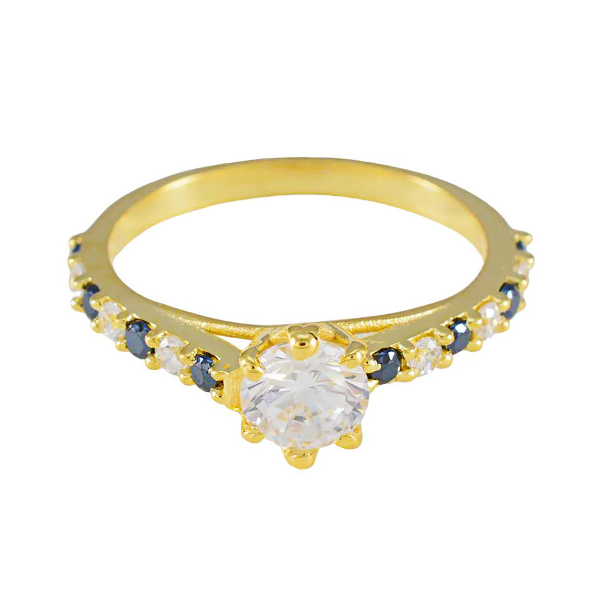 Eleanor Blue Halo Ring for Women Gold Plated Gemstone Blue Sapphire CZ Blue