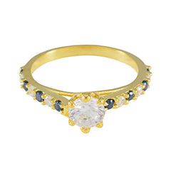 Eleanor Blue Halo Ring for Women Gold Plated Gemstone Blue Sapphire CZ Blue