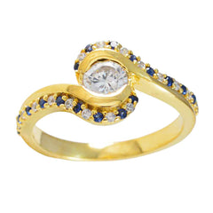 Lucia Blue Halo Ring for Women in Gold Finish
