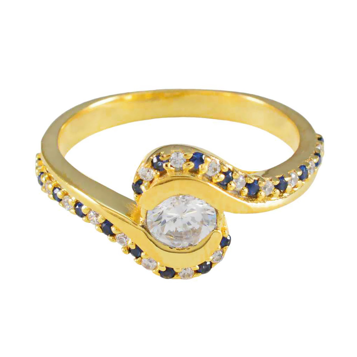 Lucia Blue Halo Ring for Women in Gold Finish Blue Sapphire CZ Blue