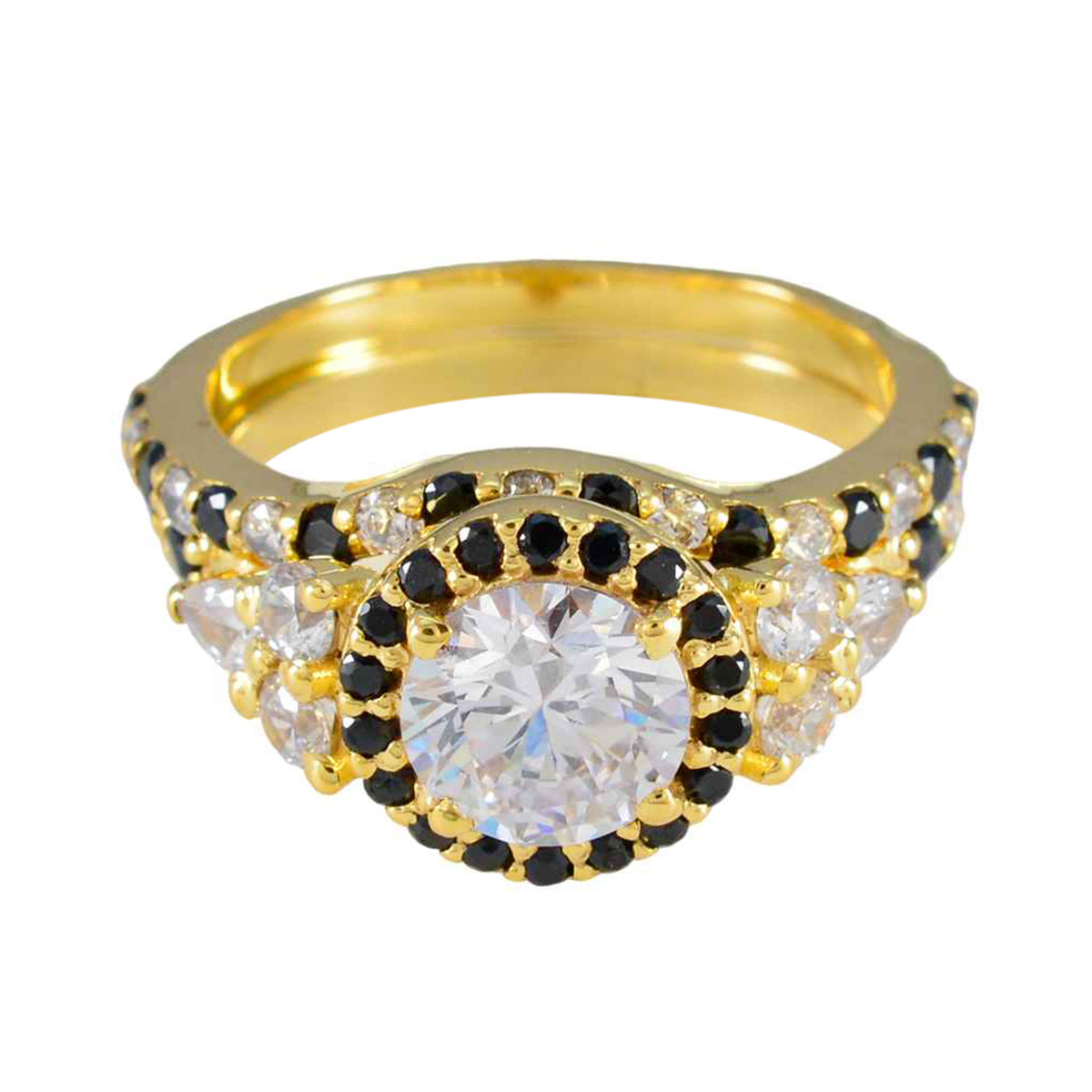 Nari Blue Halo Ring for Women Gold Plated Sparkle Blue Sapphire CZ Blue