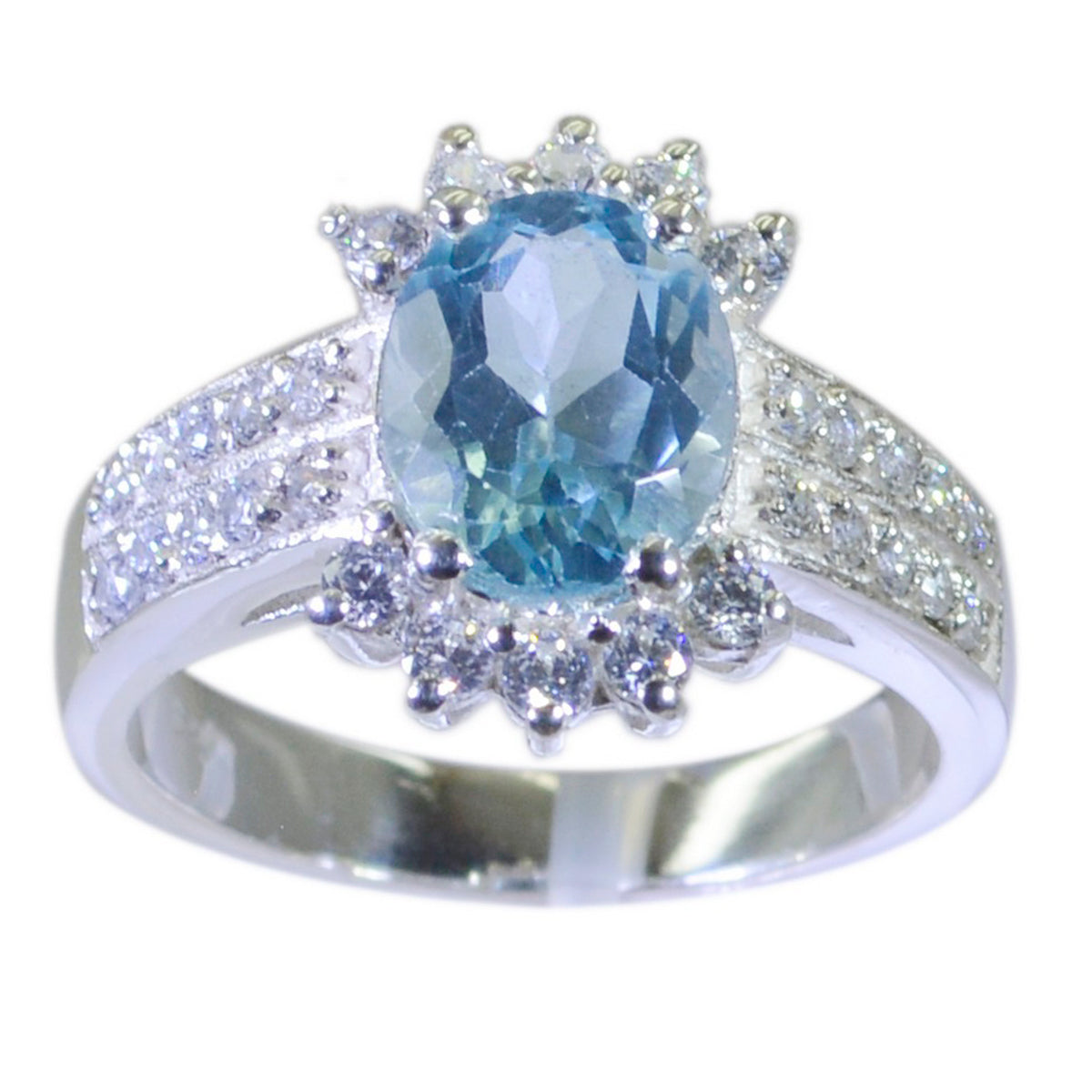 Ananya Blue Halo Ring for Women with Sparkling Stones Blue Topaz Blue