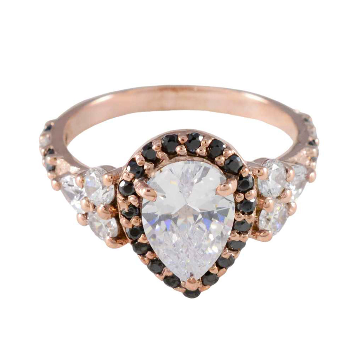 Yuki Blue Halo Ring for Women Rose Gold Pear-Shaped Blue Sapphire CZ Blue