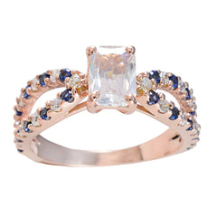 Sakura blue halo ring for women with rose gold band and sparkling blue and clear stones