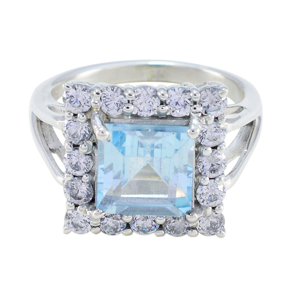 Aaliyah Sophisticated Blue Halo Ring Blue Topaz Blue
