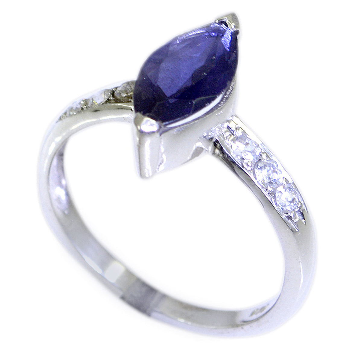 Emily Blue Halo Ring with Marquise Gemstone Accent Iolite Blue
