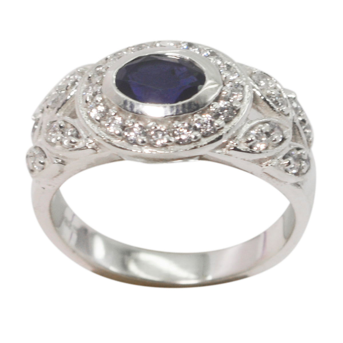 Katharina Blue Halo Ring with Sparkling Gemstones Iolite Blue