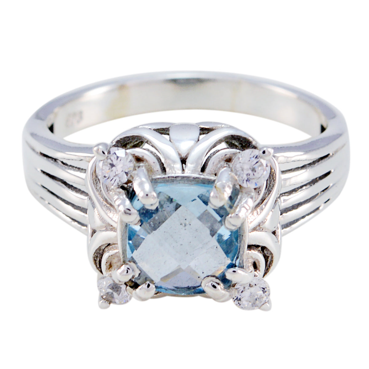 Riya Blue Halo Ring with Sterling Silver Design Blue Topaz Blue