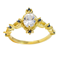 Hye-jin Blue Halo Ring with Gold Plated Design