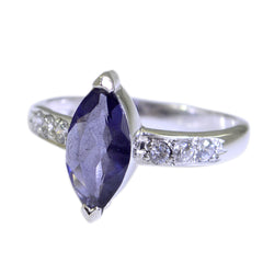 Emily Blue Halo Ring with Marquise Gemstone Accent