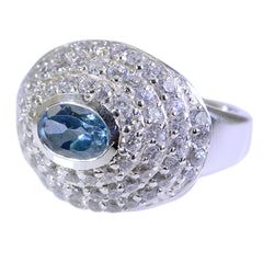 Lourdes Blue Halo Ring Trendy Silver Gemstone Ring