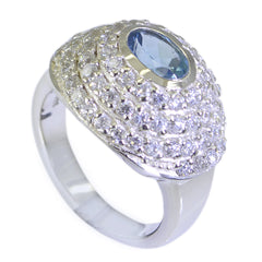 Lourdes Blue Halo Ring Trendy Silver Gemstone Ring Blue Topaz Blue