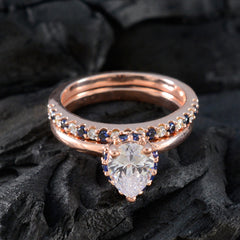 Julia Blue Heart Halo Ring with Rose Gold Finish