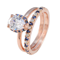 Julia Blue Heart Halo Ring with Rose Gold Finish