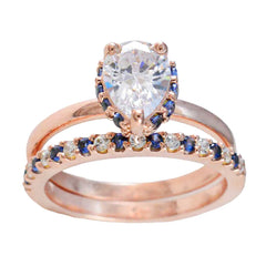 Julia Blue Heart Halo Ring with Rose Gold Finish