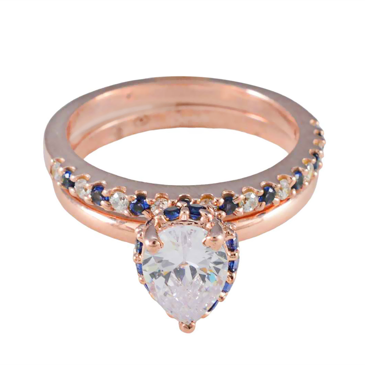 Julia Blue Heart Halo Ring with Rose Gold Finish Blue Sapphire CZ Blue