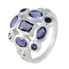 Emma blue navratna ring in sterling silver with central square and multiple oval blue gemstones