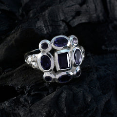 Emma sterling silver cluster ring with square and oval dark blue gemstones elegant blue navratna ring