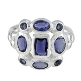 Emma sterling silver blue navratna ring with central square and oval blue gemstones