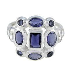 Emma sterling silver blue navratna ring with central square and oval blue gemstones