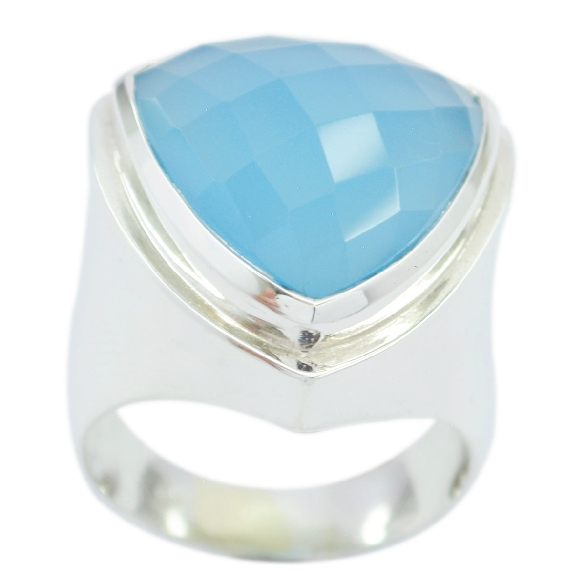Dayana Blue Solitaire Cocktail Ring Elegant Silver Band Blue Chalcedony Blue