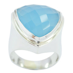 Dayana Blue Solitaire Cocktail Ring Elegant Silver Band Blue Chalcedony Blue