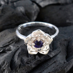 Leah Blue Solitaire Floral Ring with Silver Flower Design