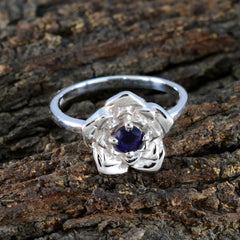 Leah Blue Solitaire Floral Ring with Silver Flower Design