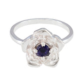 Leah Blue Solitaire Floral Ring with Silver Flower Design Iolite Blue