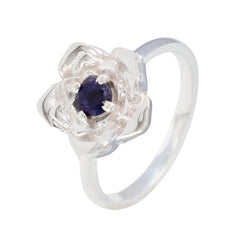Leah Blue Solitaire Floral Ring with Silver Flower Design