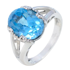 Hazel Blue Solitaire Gemstone Ring in Sterling Silver