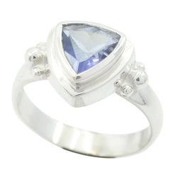 Emma silver ring featuring a blue solitaire gemstone ring with a triangular cut stone