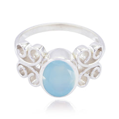 Katarina Blue Solitaire Gemstone Ring with Silver Design Blue Chalcedony Blue