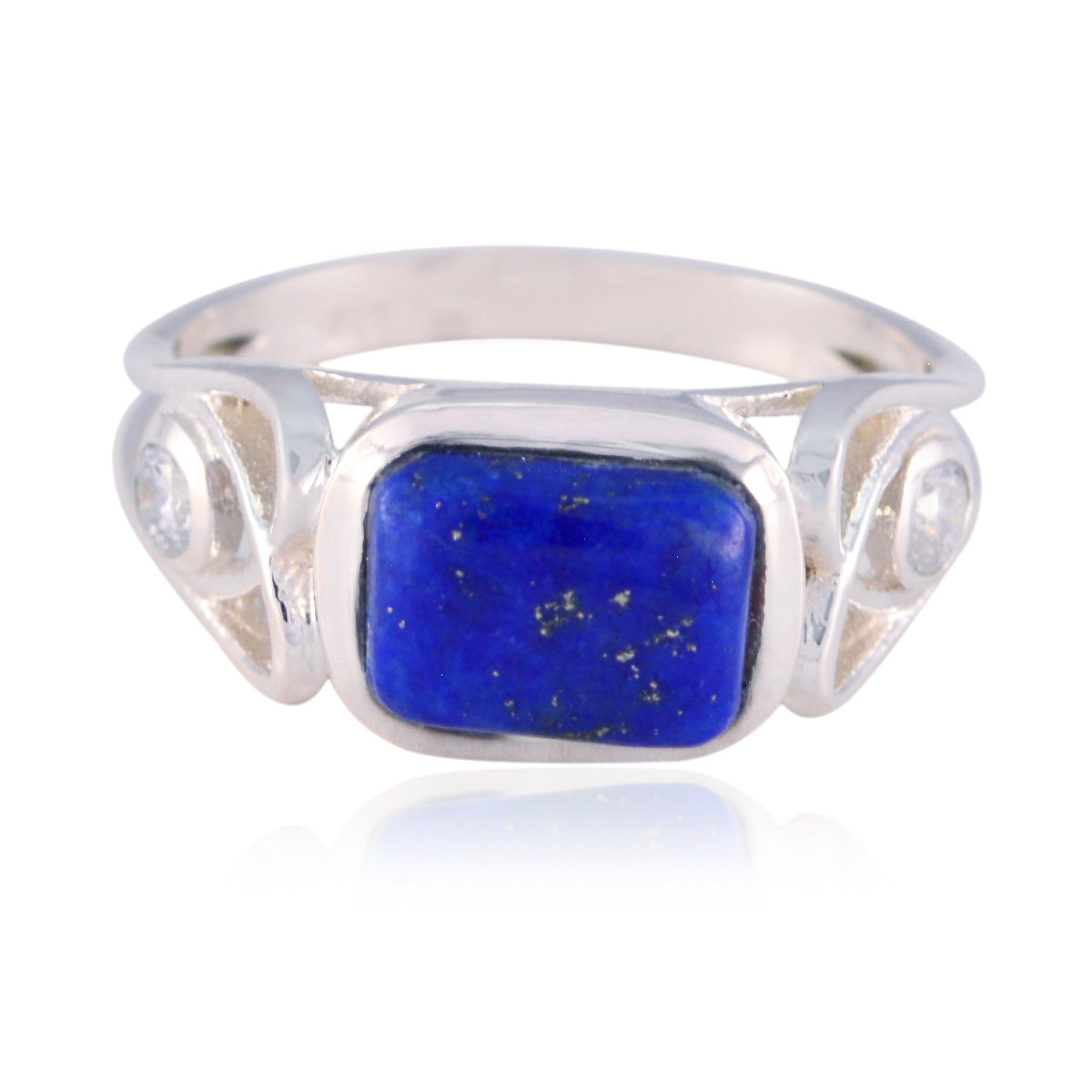 Aria Blue Solitaire Gemstone Ring with Silver Band Lapis Lazuli Blue
