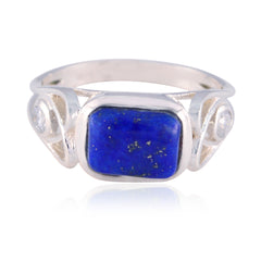 Aria Blue Solitaire Gemstone Ring with Silver Band Lapis Lazuli Blue