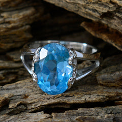 Hazel Blue Solitaire Gemstone Ring in Sterling Silver