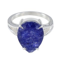 Lourdes blue solitaire gemstone ring with teardrop-shaped blue stone and silver band