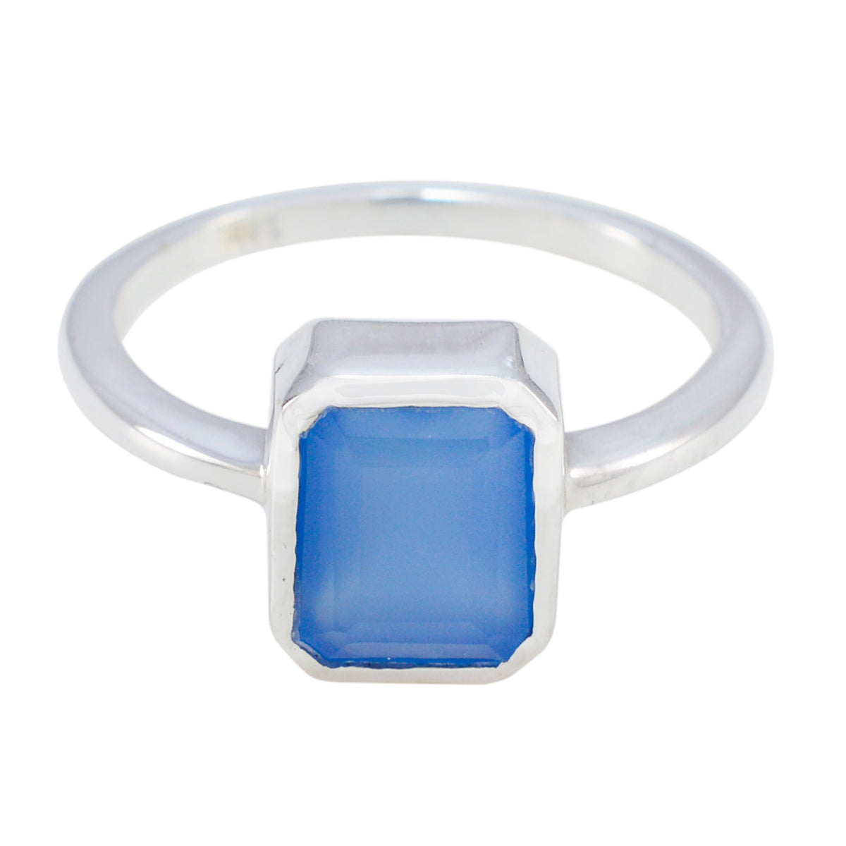 Anna Blue Solitaire Gemstone Ring in Sterling Silver Blue Chalcedony Blue