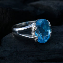 Hazel Blue Solitaire Gemstone Ring in Sterling Silver