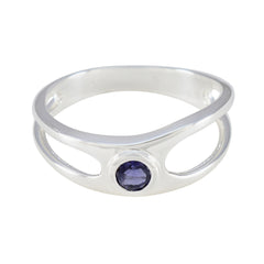 Dewi Blue Solitaire Gemstone Ring in Sterling Silver Iolite Blue