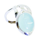Yasmin blue solitaire gemstone ring with light blue oval stone set in silver band