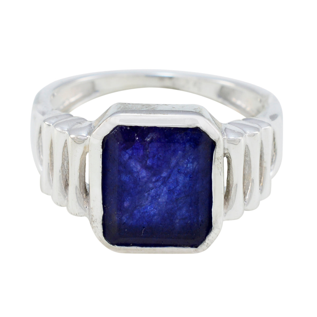 Gabriela Blue Solitaire Gemstone Ring in Silver Indian Blue Sapphire Blue