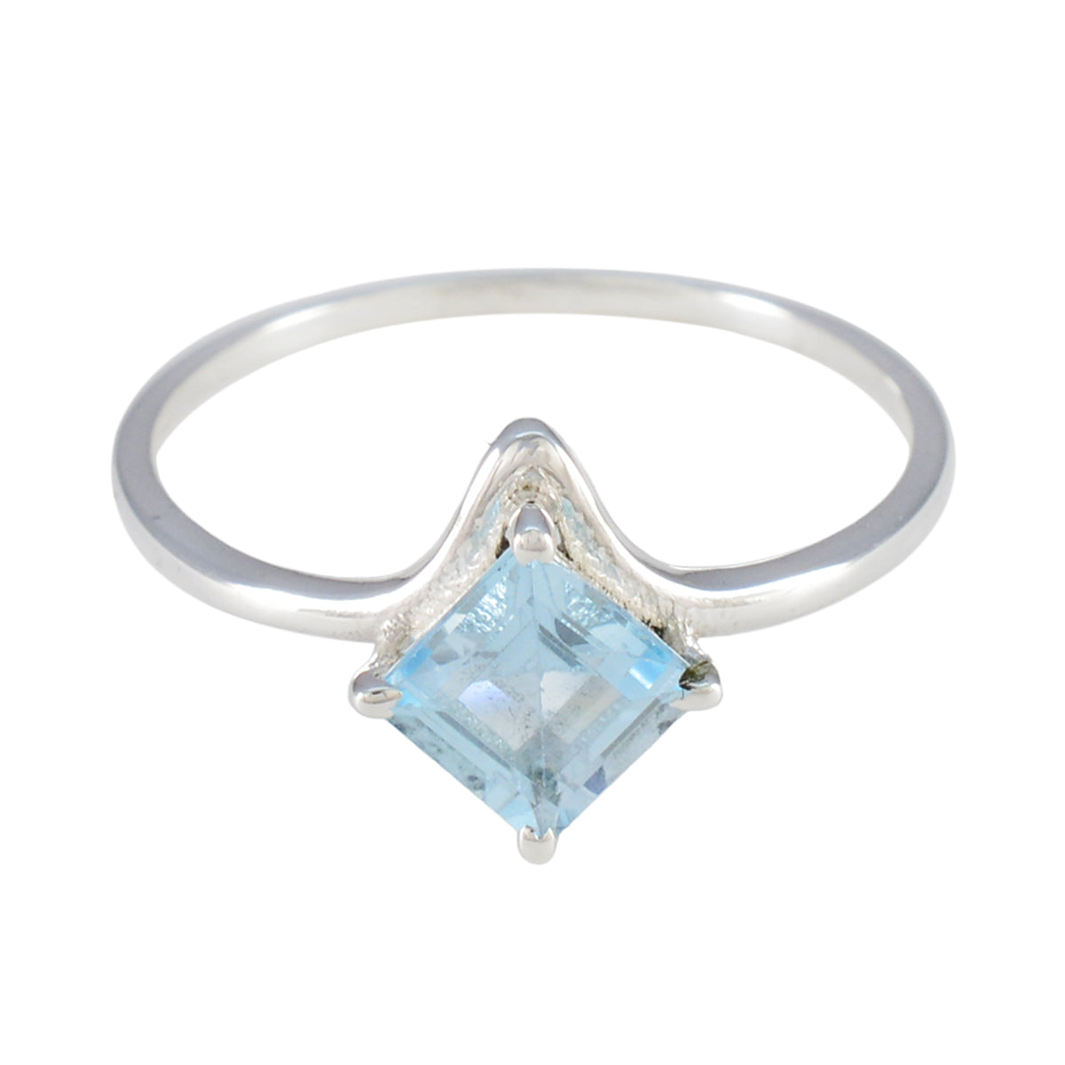 Yan delicate silver band blue solitaire gemstone ring with square light blue stone set diagonally