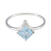 Yan delicate silver band blue solitaire gemstone ring with square light blue stone set diagonally
