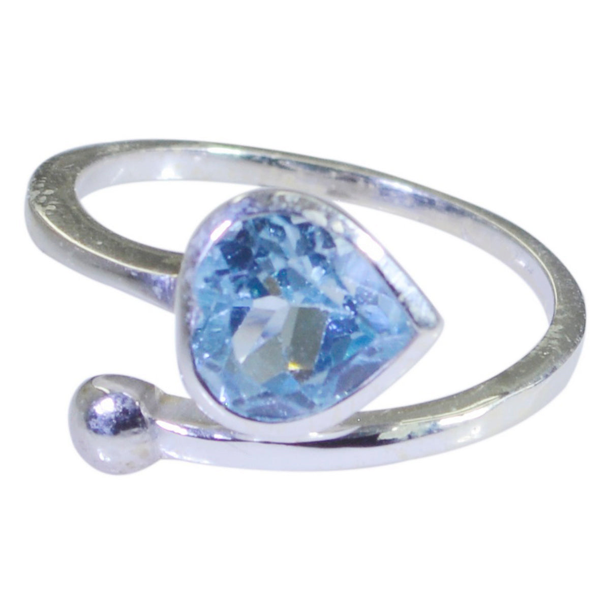 Rina blue solitaire gemstone ring with pear-shaped blue stone and silver band