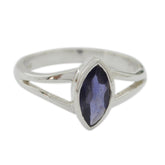 Angel blue solitaire geometric ring with marquise blue stone set in silver band