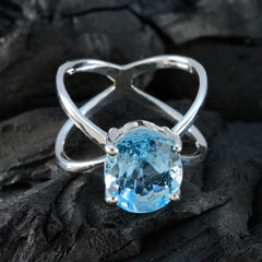 Maria Blue Solitaire Ring with Sterling Silver Band
